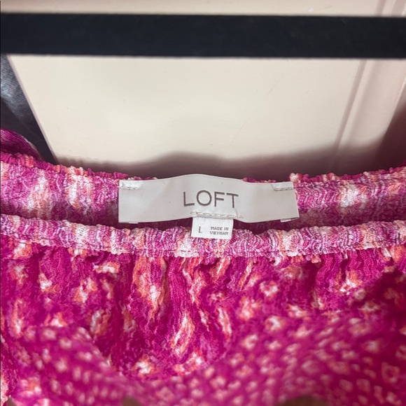 LOFT Fuchsia Patterned Off-Shoulder Ruffle Top - Picture 2 of 2